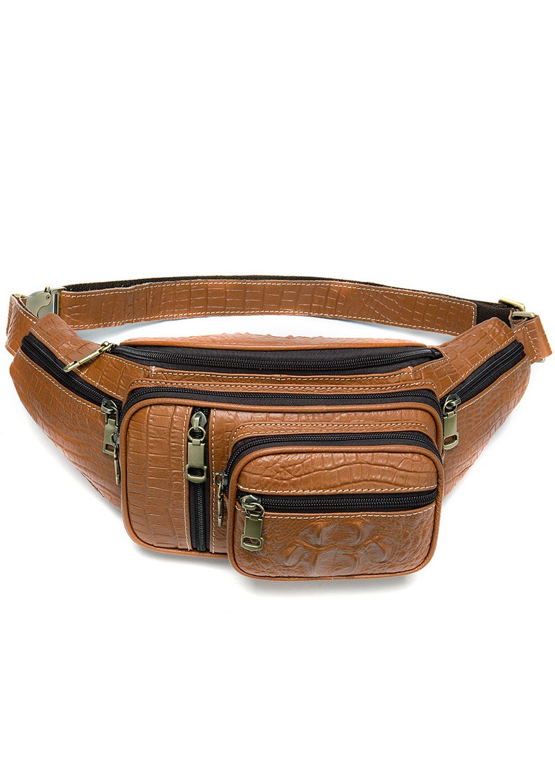 Generic Versatile Mens Leather Fanny Pack Crocodile Pattern 8336 8336 brown crocodile pattern  - Image 1