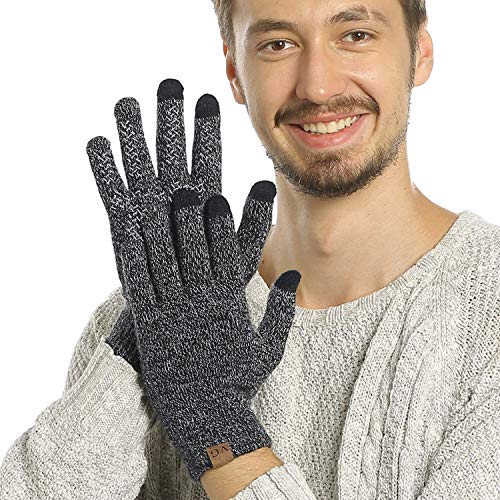 ViGrace Winter Touchscreen Gloves for Men & Women with 3 Fingers Dual-layer Touch Screen Warm Lined Anti-Slip Thermal Knit Driving Texting Glove(Black/White, Medium) - Image 5