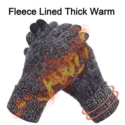 ViGrace Winter Touchscreen Gloves for Men & Women with 3 Fingers Dual-layer Touch Screen Warm Lined Anti-Slip Thermal Knit Driving Texting Glove(Black/White, Medium) - Image 4