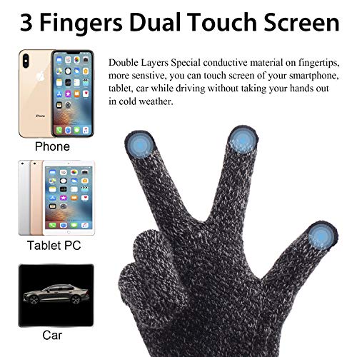 ViGrace Winter Touchscreen Gloves for Men & Women with 3 Fingers Dual-layer Touch Screen Warm Lined Anti-Slip Thermal Knit Driving Texting Glove(Black/White, Medium) - Image 2
