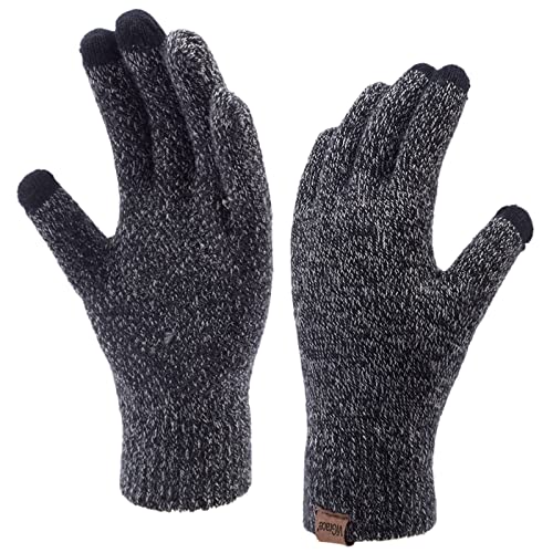 ViGrace Winter Touchscreen Gloves for Men & Women with 3 Fingers Dual-layer Touch Screen Warm Lined Anti-Slip Thermal Knit Driving Texting Glove(Black/White, Medium) - Image 1