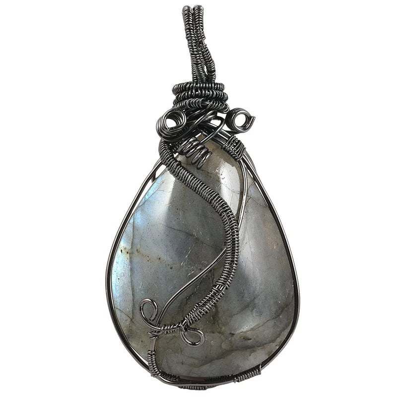 SUNYIK Natural Labradorite Pendant Necklace for Men Women, Irregular Handmade Wire Wrapped Crystal Necklace for Unisex - Image 3