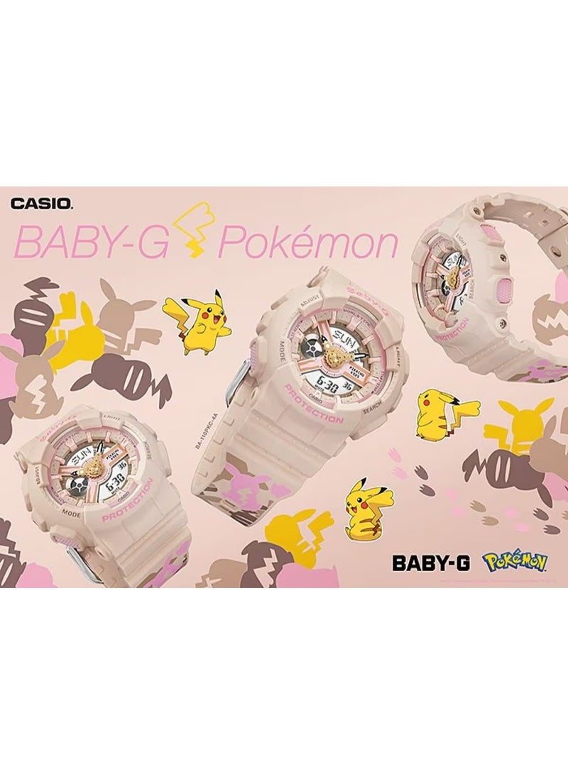 G-SHOCK Baby-G x Pokémon Pikachu Analog-Digital Women’s Watch BA-110PKC-4A, 43.4 mm Pink Resin Case & Strap, Shock-Resistant, LED Light, World Time, 100 m WR - Image 3