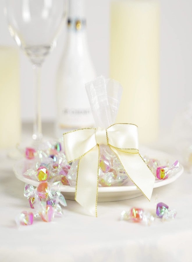 AIMUDI Ivory Bows 3.5" Satin Ribbon Bow for Gift Wrapping Twist Tie Bows with Gold Edge Pretied Bow for Treat Bags Cake Pop Crafts Wedding Baby Shower Decorations - 50 Counts - Image 5
