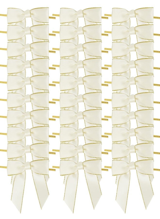 AIMUDI Ivory Bows 3.5" Satin Ribbon Bow for Gift Wrapping Twist Tie Bows with Gold Edge Pretied Bow for Treat Bags Cake Pop Crafts Wedding Baby Shower Decorations - 50 Counts - Image 1