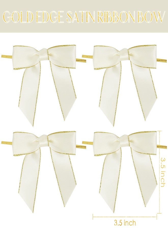AIMUDI Ivory Bows 3.5" Satin Ribbon Bow for Gift Wrapping Twist Tie Bows with Gold Edge Pretied Bow for Treat Bags Cake Pop Crafts Wedding Baby Shower Decorations - 50 Counts - Image 4