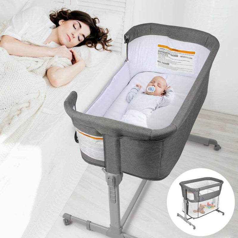 3 in 1 Baby Bassinet Bedside Sleeper Playpen Easy Folding Portable Crib Grey KoolaBaby Bassinet