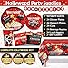 Oojami Movie Night Party Supplies for 24 Guests Plates Cups Napkins Table Covers Banner Disposable Movie Themed Party Decorations for Birthday Awards Red Carpet Family Movie Night - Image 2