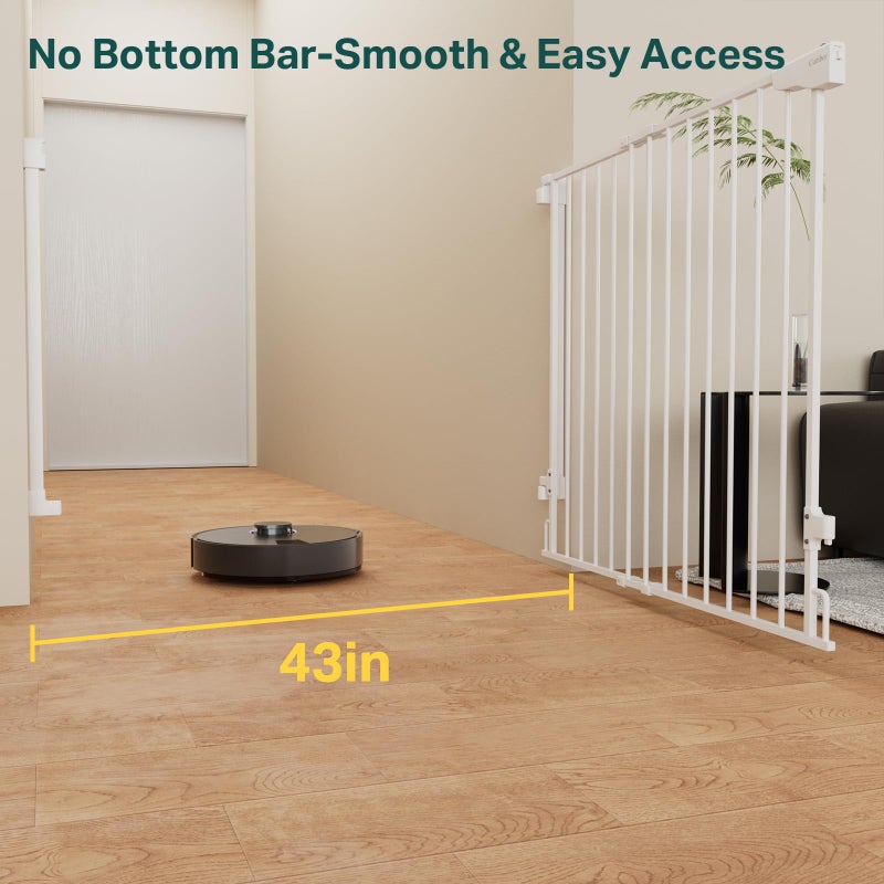 Cumbor 34" Extra Tall No Bottom Bar Baby Gate for Stairs, Wall Mounted Dog Gate Indoor for Larger Pets, Expandable 29.2-43" Safety Gate for Doorways, Wide Walk Thru Door for Easy Access (White) - Image 2