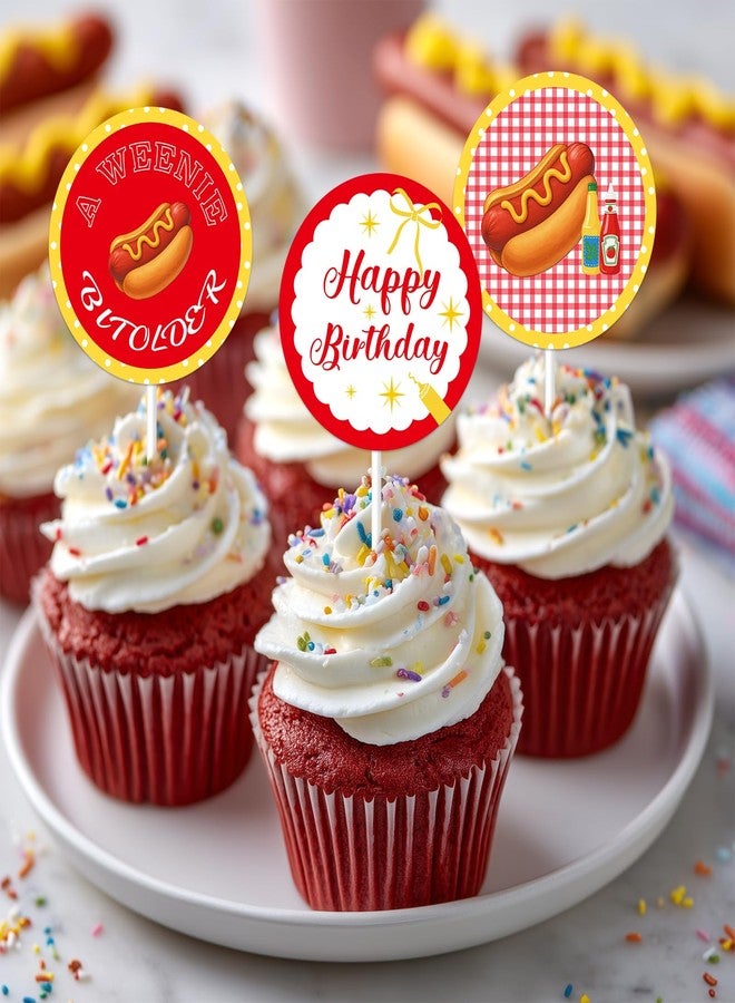 Merrystorm 36 قطعة من زينة الكب كيك على شكل نقانق هوت دوج مضحكة لحفلات أعياد الميلاد، زينة كعكة سجق هوت دوج مضحكة، زينة كب كيك سريعة لحفلات الشواء وأعياد الميلاد - Image 2