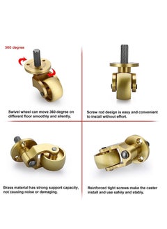 Y&D Threaded Stem Caster Wheels Swivel Casters, Universal Brass Stems 360 Degree Rotation Metal Replacements for Furniture Trunk Box Trolley Cabinet Coffee Table (Pack of 4)  - Image 4