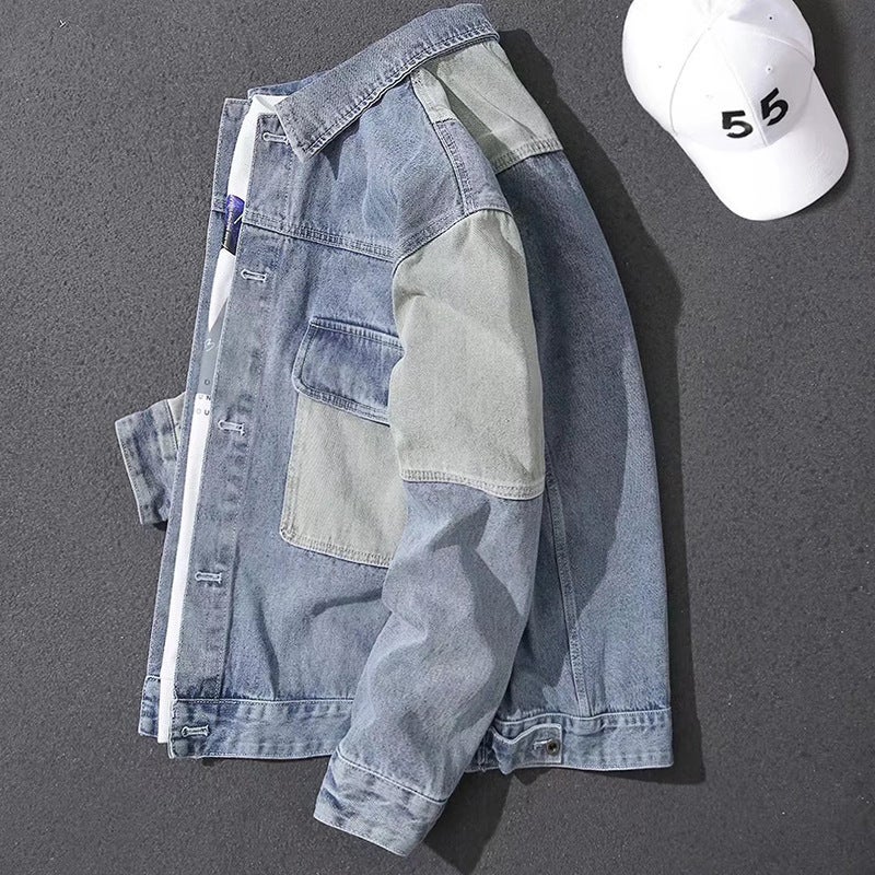Mens Denim Jacket Loose Korean Style Layered Autumn Blue [regular]]  - Image 2
