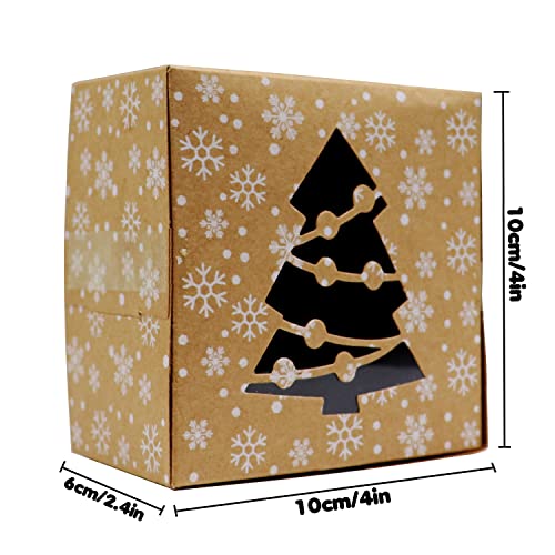 VEYLIN 24Pack Christmas Bakery Boxes with Window, 4“ x 4" x 2.4" Kraft Small Holiday Cookie Boxes for Xmas Gifts Cookie Cupcake - Image 3