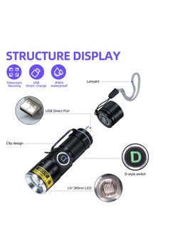 Y&D UV 365nm Flashlight, Portable and Zoomable LED Ultraviolet Blacklight for Glue Curing, Pet Stain Detection, Scorpion Finder  - Image 2