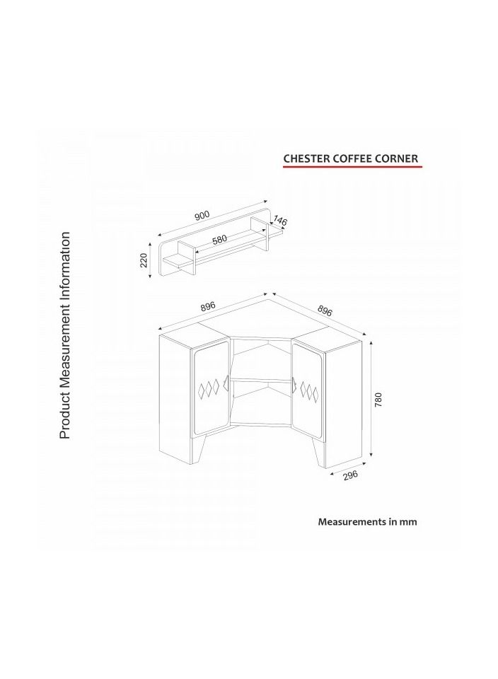سحابة طقم طاولة تلفزيون وطاولة قهوة وركن للقهوة شيستر - Image 3