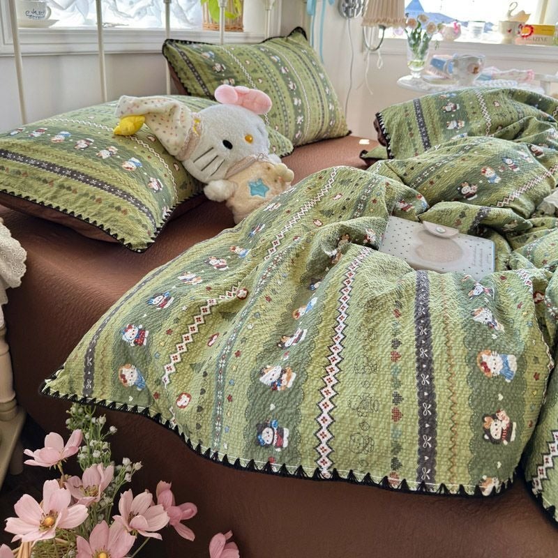 A-level ultra soft fluffy bedding set, with shell decoration, four piece set of bed sheets, duvet covers, pillowcases - Image 1