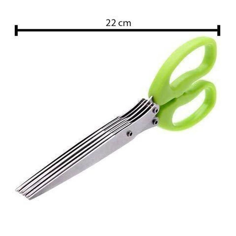 Zelofy Zelofy Stainless Steel Multi Function 5 Blade Vegetable Herbs Handy Cutting Scissor Knife with Cleaning Brush for Home Kitchen Restaurant  - Image 5