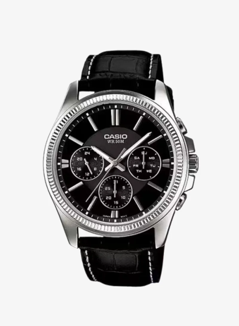 Casio Men's Analog Display Watch With Black Leather Strap - MTP-1375L-1A