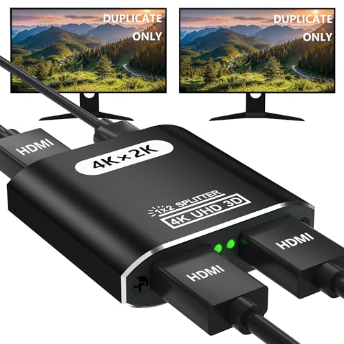 CLOSS HDMI Splitter 1 in 2 Out, 4K HDMI Splitter for Dual Monitors Supports 3D Full HD 1080P Aluminum Dual Monitor Compatible for PS4 Fire Stick HDTV(1 Source to 2 Displays) - Image 1