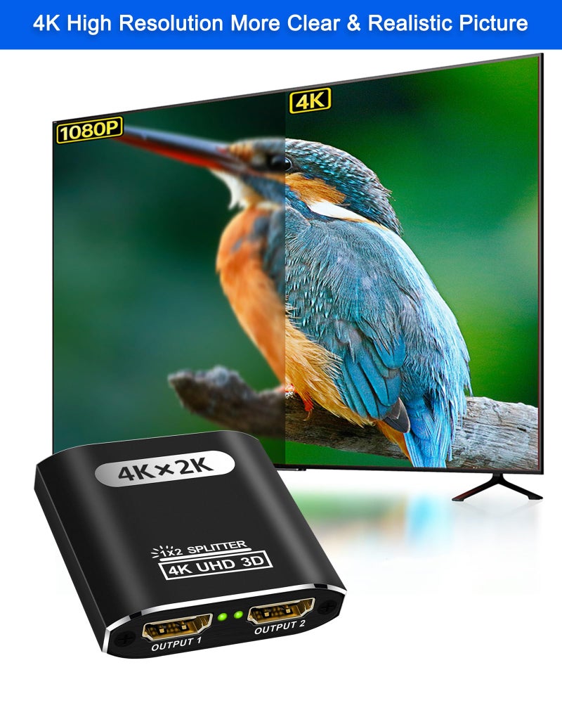 CLOSS HDMI Splitter 1 in 2 Out, 4K HDMI Splitter for Dual Monitors Supports 3D Full HD 1080P Aluminum Dual Monitor Compatible for PS4 Fire Stick HDTV(1 Source to 2 Displays) - Image 5