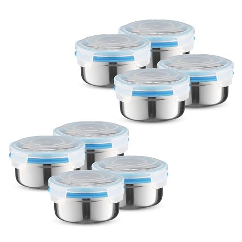 Trueware Clip N Close Smart Lock Stainless Steel Lunch Box | Durable, Airtight, BPA Free, 100% Food Grade | Versatile | for Office, for Men and Wowmn | 350 ml Each | Set of 8 - Image 1
