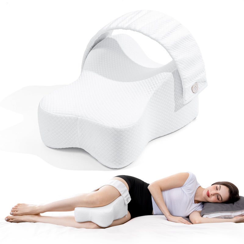 UJPFEO Knee Pillow for Side Sleepers,Leg Pillows for Sciatica,Knees,HIPS,Joints Between Legs,Back Pain Relief When Side Sleeping Spine Alignment Support for Knee Surgery Recovery,Removable Strap - Image 1