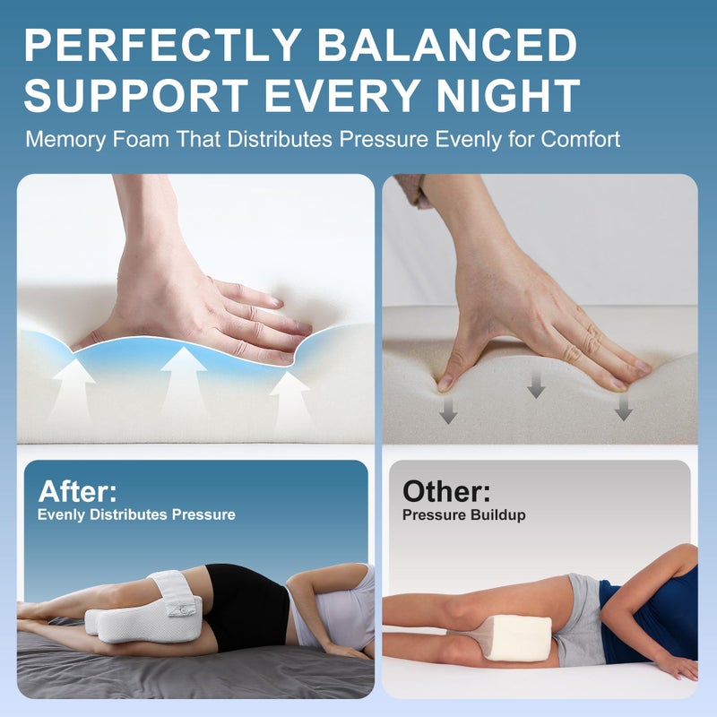 UJPFEO Knee Pillow for Side Sleepers,Leg Pillows for Sciatica,Knees,HIPS,Joints Between Legs,Back Pain Relief When Side Sleeping Spine Alignment Support for Knee Surgery Recovery,Removable Strap - Image 3