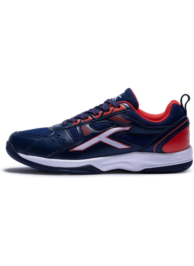 HUNDRED Raze Badminton Shoes (Non Marking) | Lightweight & Durable | X-Cushion, Active Grip Sole, Toe Assist(Navy/Orange Red, 10 Uk)  - Image 1