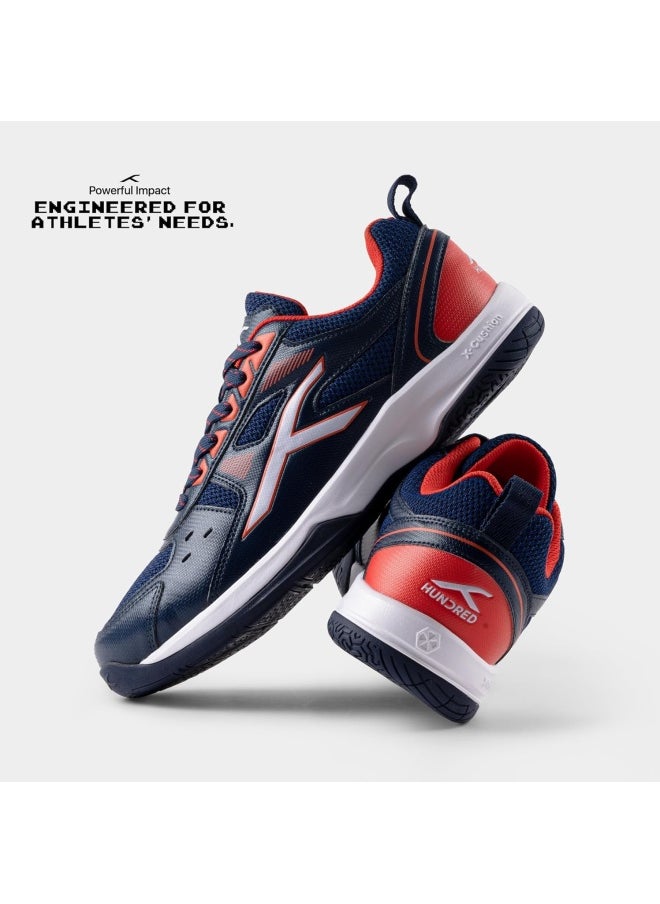 HUNDRED Raze Badminton Shoes (Non Marking) | Lightweight & Durable | X-Cushion, Active Grip Sole, Toe Assist(Navy/Orange Red, 10 Uk)  - Image 3