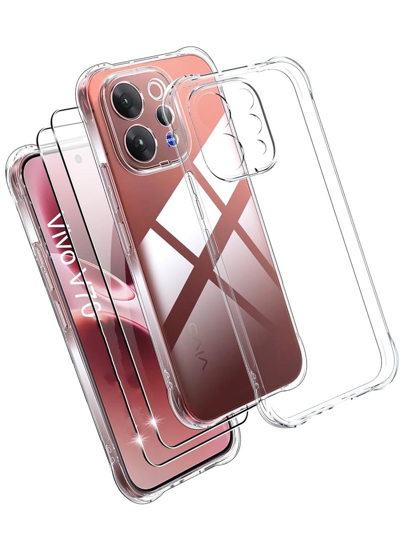 Adando [1+2] Case Compatible with  Vivo V70 Cover with 2 Pack Tempered Glass Screen Protector, [4 L-Corner Airbags]  Ultra Slim TPU Shockproof Protection Anti-Scratch Bumper Transparent Phone Case (Clear) - Image 1