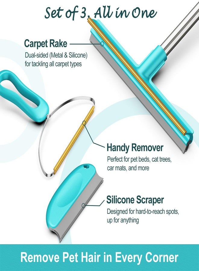 Airbee Carpet Rake for Pet Hair Removal (3 Pack), Dog Cat Fur Remover Rubber Broom - Image 2