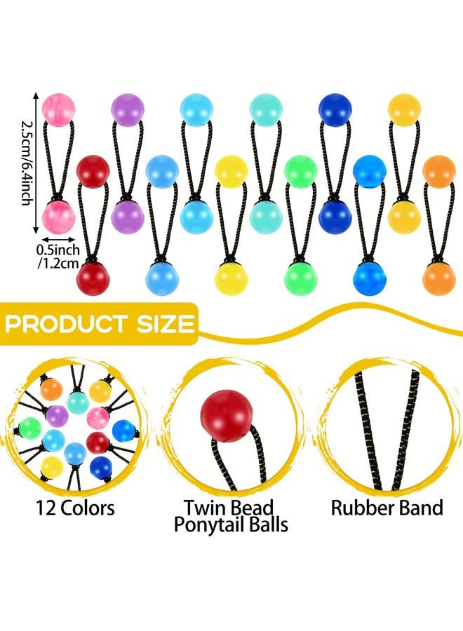 JenPen 60 Pieces Hair Ties Balls Ponytail Holders Colorful Twin Bead Ponytail Balls 80s 90s Elastic Hair Accessories for Baby Kid Children Girls Women (Multicolor,12mm) - Image 2