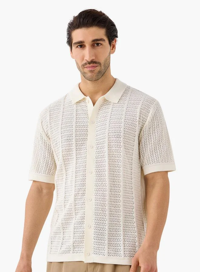 Iconic Iconic Textured Shirt with Collar and Short Sleeves