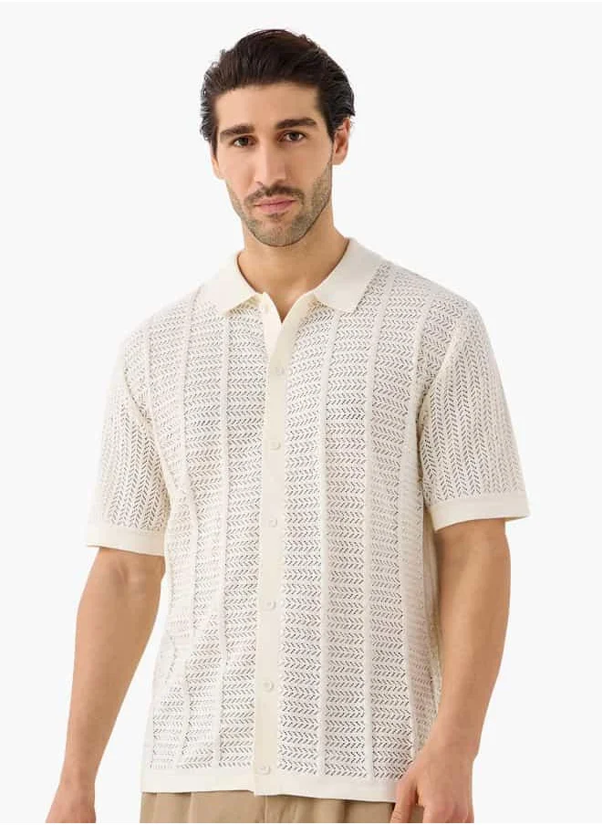 ايكونيك Iconic Textured Shirt with Collar and Short Sleeves