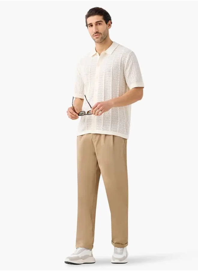 ايكونيك Iconic Textured Shirt with Collar and Short Sleeves