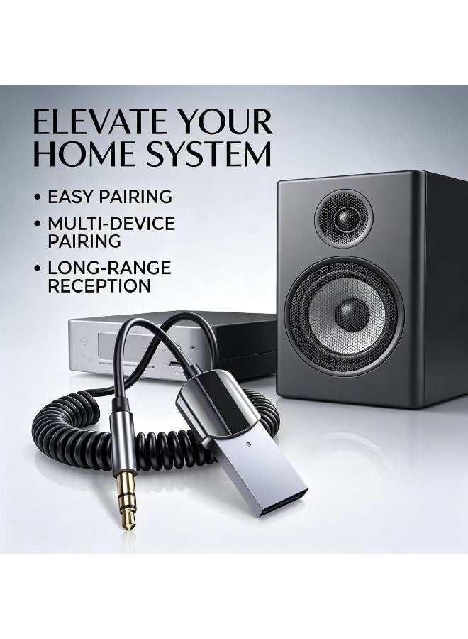 Captaintech Premium Coiled Bluetooth Receiver – Wireless Audio Adapter with Noise Cancellation, Built-in Microphone, and Tangle-Free Cable – Universal Compatibility for Car Stereo, Home Audio, and Laptops - Image 5