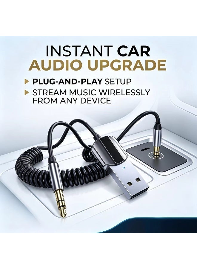Captaintech Premium Coiled Bluetooth Receiver – Wireless Audio Adapter with Noise Cancellation, Built-in Microphone, and Tangle-Free Cable – Universal Compatibility for Car Stereo, Home Audio, and Laptops - Image 4