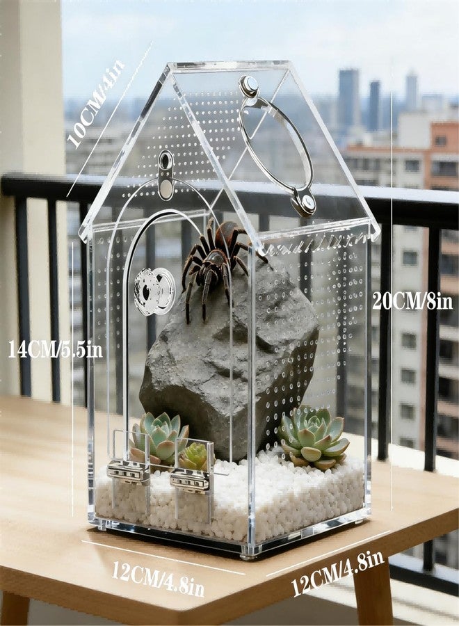 WQLLWFC Jumping Spider Enclosure Kit，Pre-Assembled 8 * 5 * 5in Acrylic Tarantula Terrarium，Reptile Ventilated Habitat Accessories for Spider, Mantis, Snail, Frog, Hermit Crabs & Small Pets - Image 2