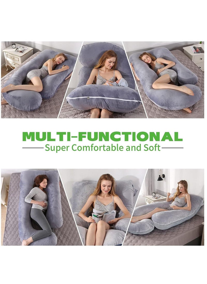 Pregnancy Pillows, Full Body Pillow with Removable Velvet Cover, Maternity Pillow for Pregnant Women (Grey)