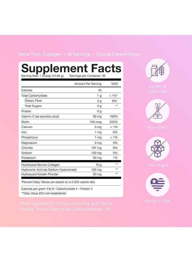 أوبفي مسحوق الكولاجين من Obvi More Than Collagen | يدعم صحة الشعر والبشرة والأظافر والمفاصل والأمعاء | مكمل غذائي متعدد الكولاجين من الأبقار التي تتغذى على العشب مع حمض الهيالورونيك والبيوتين والكيراتين | حبوب الكاكاو، 30 وجبة - Image 2