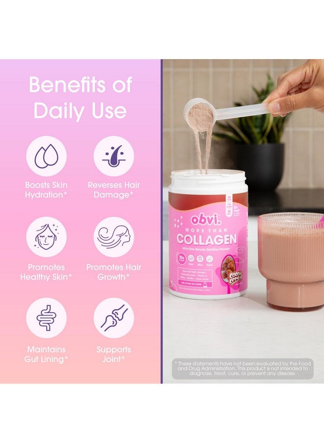 أوبفي مسحوق الكولاجين من Obvi More Than Collagen | يدعم صحة الشعر والبشرة والأظافر والمفاصل والأمعاء | مكمل غذائي متعدد الكولاجين من الأبقار التي تتغذى على العشب مع حمض الهيالورونيك والبيوتين والكيراتين | حبوب الكاكاو، 30 وجبة - Image 3