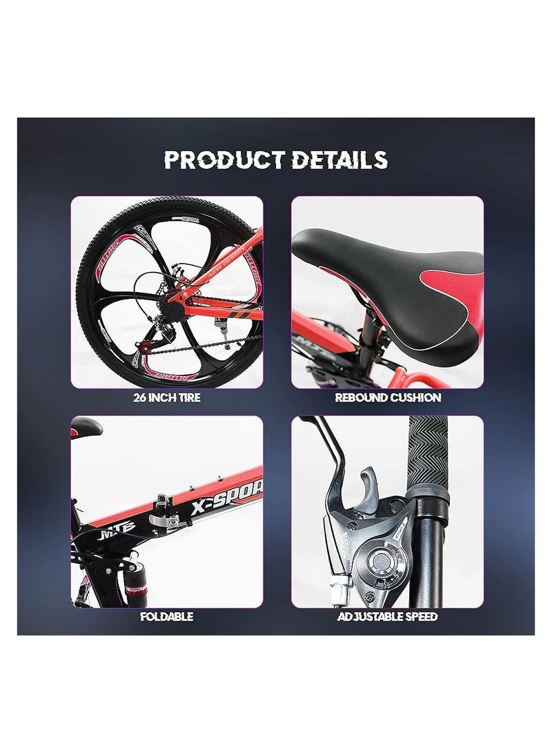 Generic Mountain Bike 26 inch Folding Bikes with Iron mountain frame, Featuring Magnesium alloy one-body wheel and 21 Speed Shifter, Anti-Slip Bicycles （Gifts: helmets and gloves） - Image 3