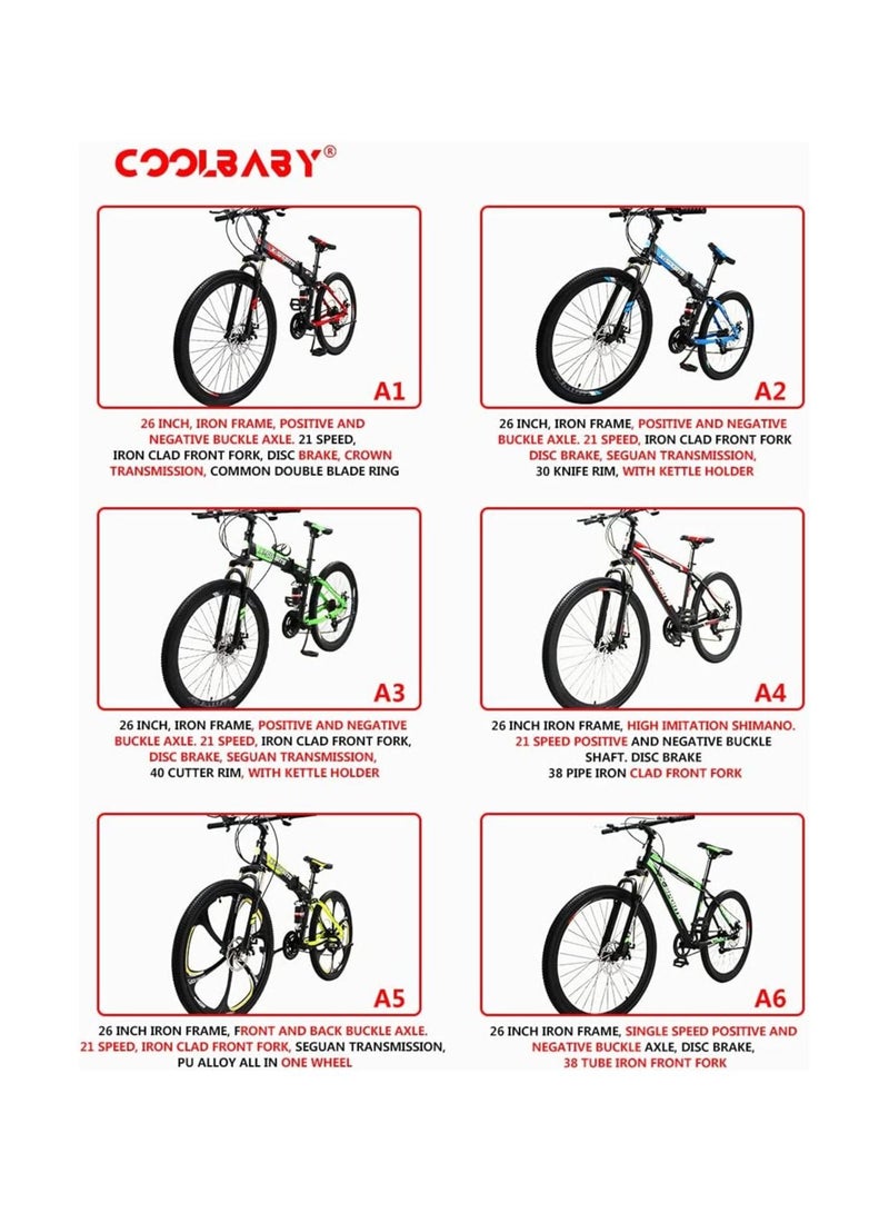 Generic Mountain Bike 26 inch Folding Bikes with Iron mountain frame, Featuring Magnesium alloy one-body wheel and 21 Speed Shifter, Anti-Slip Bicycles （Gifts: helmets and gloves） - Image 5