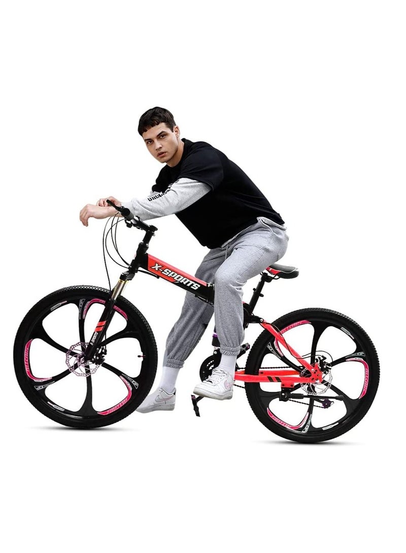 Generic Mountain Bike 26 inch Folding Bikes with Iron mountain frame, Featuring Magnesium alloy one-body wheel and 21 Speed Shifter, Anti-Slip Bicycles （Gifts: helmets and gloves） - Image 1