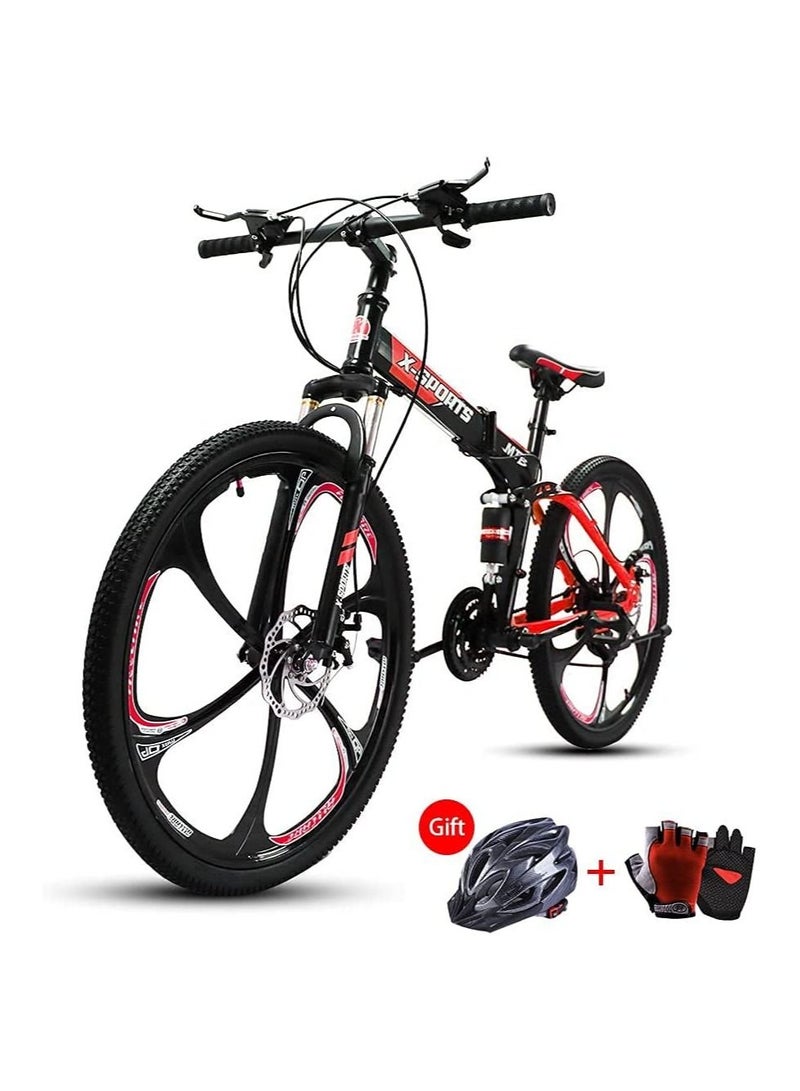 Generic Mountain Bike 26 inch Folding Bikes with Iron mountain frame, Featuring Magnesium alloy one-body wheel and 21 Speed Shifter, Anti-Slip Bicycles （Gifts: helmets and gloves） - Image 2