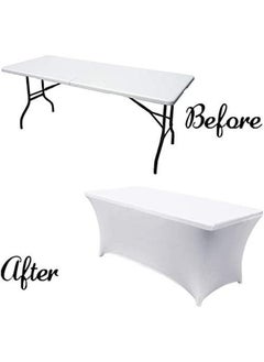 SHOWAY Spandex Tablecloths For 6 Ft Home Rectangular Table Fitted Stretch Table Cover Polyester Tablecover Lash Bed Cover Table Toppers Massage Table Cover White  - Image 4