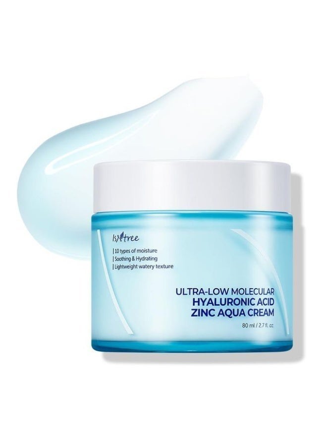 ISNtree Ultra Low Molecular Hyaluronic Acid Aqua Cream with Zinc, 80 ml, 3 fl oz, Korean Skin Care with Hyaluronic Acid for Pore Care, Cooling and Moisturizing Facial Treatment - Image 1