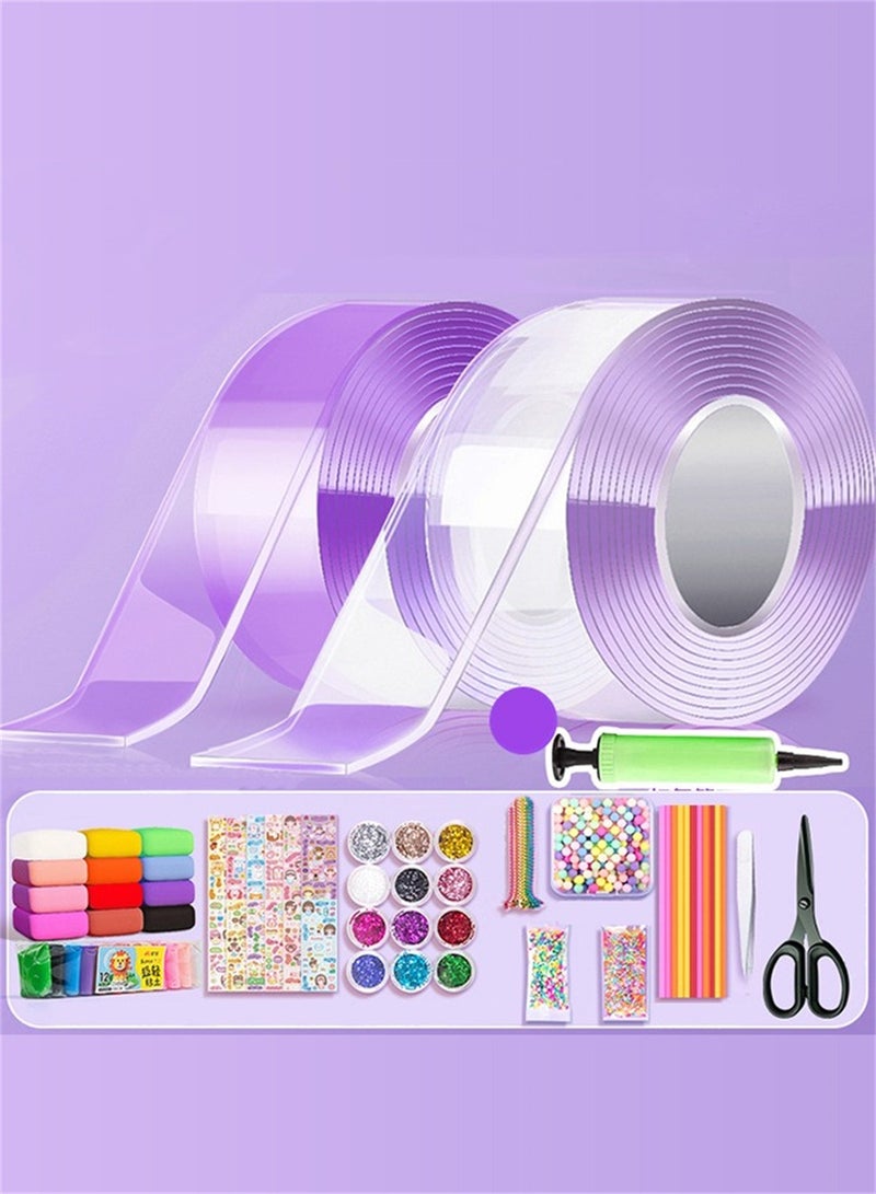 مجموعة مكونة من 2 بكرة شريط فقاعات نانو للأطفال، غراء نانوي لنفخ الفقاعات (أرجواني وأبيض) - Image 1