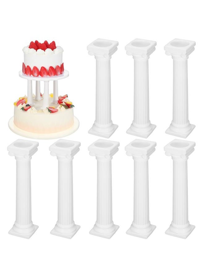 STOBOK 8 Pcs Roman Column Cake Pillars White Cake Tiered Stands Cake Supports Tabletop Dessert Display Stands Plastic Roman Pillar Statue Cake Stands Display Separators Wedding Party Supplies - Image 1