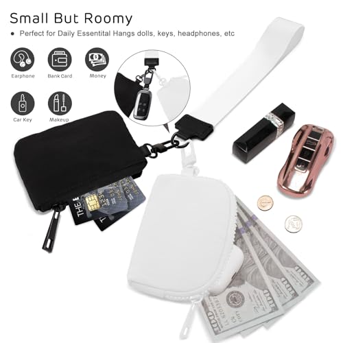 Viverte Mini Zip Around Keychain Wristlet Wallets Small Portable Dual Pounch Wristlet Detachable Coin Purse Pocket Gifts for Women Travel Sports Outdoors (Black+ White) - Image 4